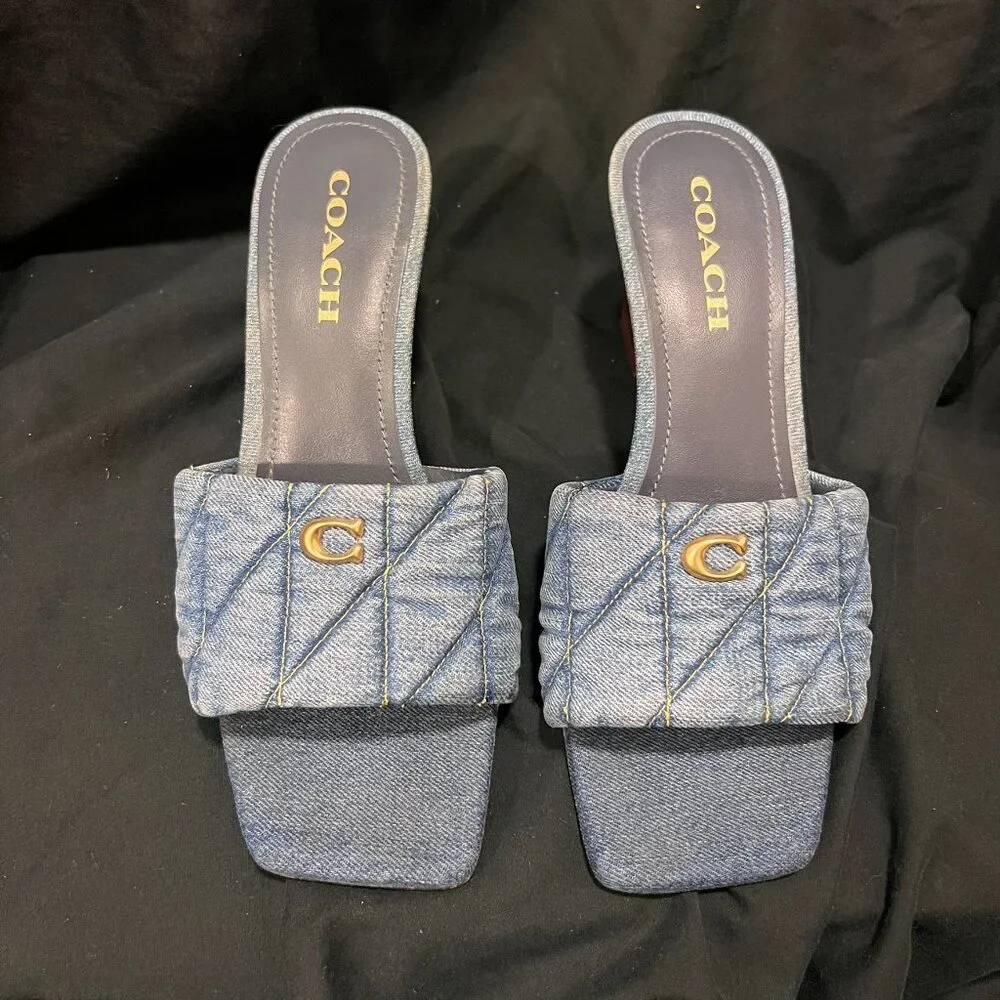 -PRE LOVED- COACH EMMA QUILTED DENIM WEDGE IN INDIGO DENIM SZ 9 - Picture 3 of 9